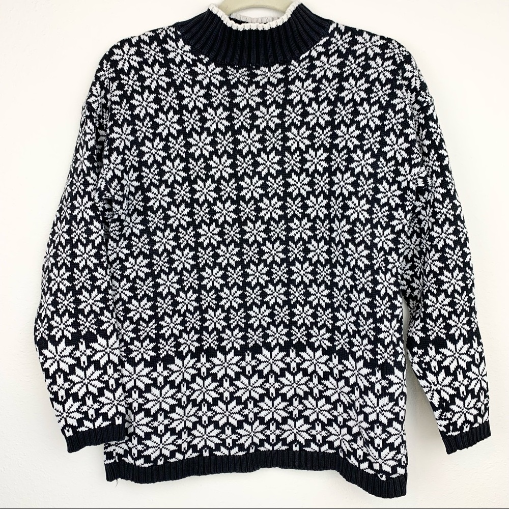 Vintage GAP Snowflake Mock neck Sweater Winter Cotton Faire Isle